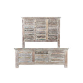 NIRVANA Reclaimed Solid Wood Hand Carved Bed Whitewash